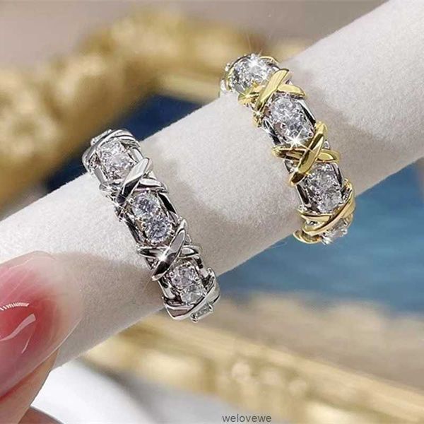 925 prata esterlina banhado a ouro x cruz dezesseis pedra anéis de diamante para mulheres clássico luxo moda marca festa jóias finas