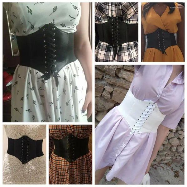 Cinture Corsetto punk Cintura larga nera Corpo dimagrante in pelle pu per donna Fascia da smoking femminile a vita alta elastica vintage