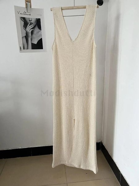 Vestidos casuais modishdutti 2024 primavera outono moda mulheres sem mangas elegante magro midi cor sólida simples vestido de festa feminino