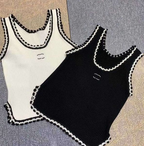 Mit Anagrammen bestickte Damen-Tanks, Camis, Tanktops aus Baumwollmischung, zwei C-Buchstaben, Designer-Röcke, Yoga-Anzug, CHANNEL-Kleid, BH, Weste, Damen, einfarbig, Vintage CC88