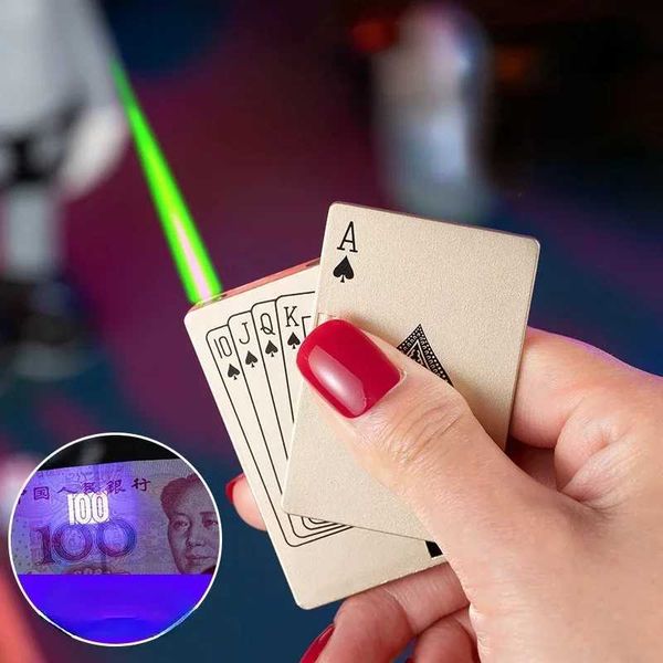 2024 nova detecção de moeda falsa poker tonghuashun isqueiro com detector de dinheiro luz inflável à prova de vento chama verde