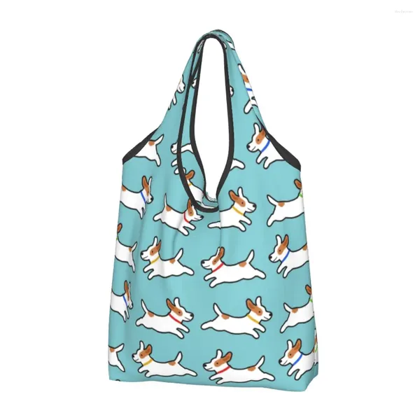 Sacos de compras Kawaii bonito Jack Russell Terrier Running Dog Tote portátil mantimentos bolsa de ombro shopper