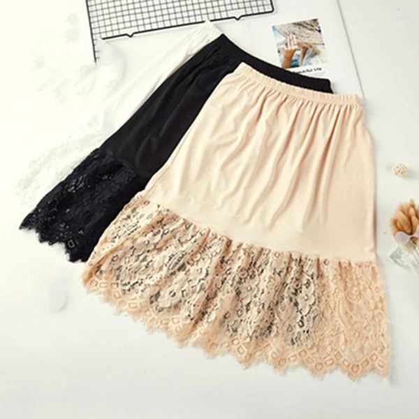 Saias saia extensor joelho laço deslizamento oco comprimento a linha meia extensores mulheres senhora casual underskirt petticoat feminino