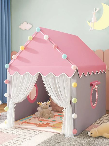 1.3m büyük boyutlu bebek oyuncak çadır kapalı kız pembe kale süper büyük oda sürünen oyuncak evi prenses fantezi yatak çocuklar bebek hediyesi 240110