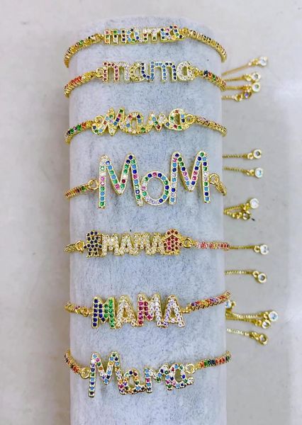 Braccialetti 10 pezzi Trendy Mama Mom Lettera Braccialetti con ciondoli per le donne Catena da tennis Bracciale regolabile Moda Zircone Festa della mamma Gioielli Regalo