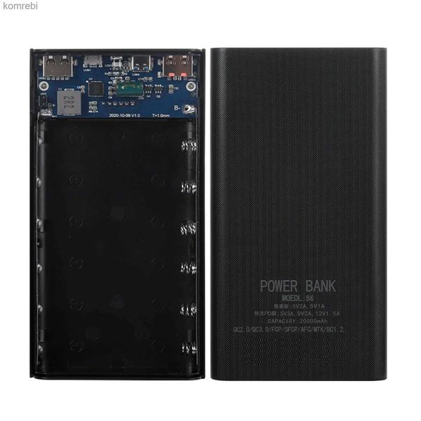 Cep Telefonu Güç Bankaları 18650 Pil Güç Bankası Kutusu 22.5W Hızlı Şarj LCD Ekran 20000mAH 6x18650 Pil Powerbank Kılıfı (A) L240111