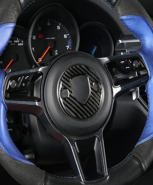 Decorazione emblema del volante in fibra di carbonio Decorazione 3D Styling per auto per Porsche Macan Panamera 718 NEW Cayenne Auto Accessori7401002