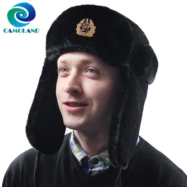Berets Camoland Venda Quente Emblema Soviético Rússia Ushanka Trapper Chapéus para Mulheres Homens Térmicos Faux Fur Bomber Hat Winter Earflap Snow Ski Cap