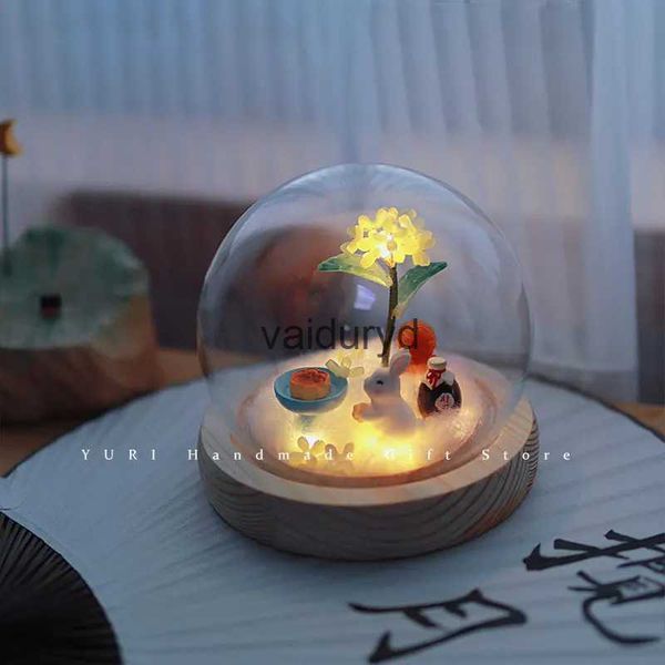 Outra decoração de casa Osmanthus Flores Nightlight Handmade DIY Material Bunny Chinese Home Decor Mid-Autumn Festival Presente Linda Atmosfera Lâmpada 2023vaiduryd