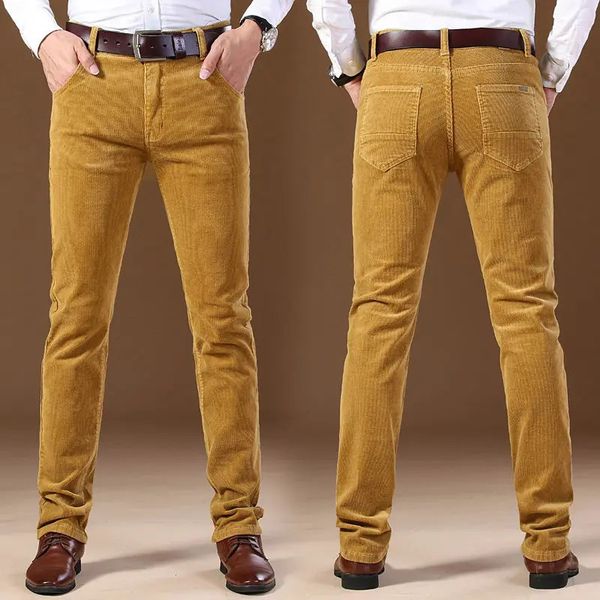 Idopy outono inverno dos homens grosso quente veludo calças de lã masculino casual estilo negócios jeans longos 240111