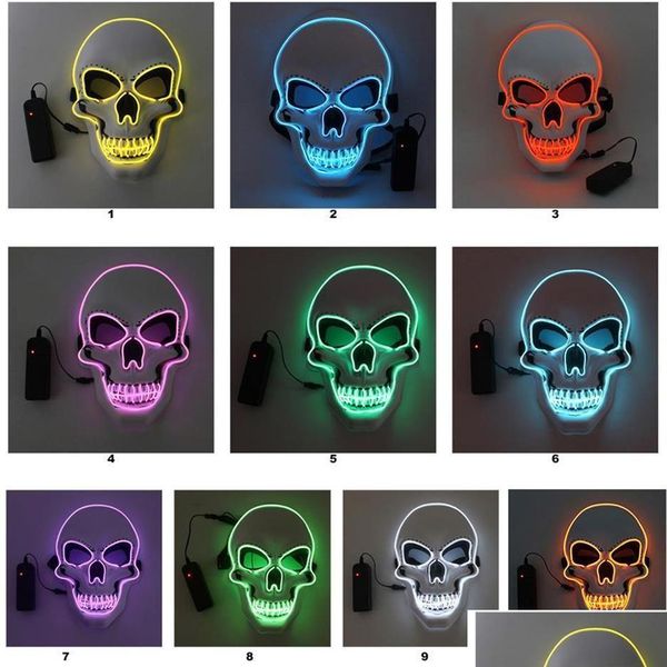 Brinquedos engraçados Halloween Skeleton Party Máscara LED Brilho Assustador Elwire Skl Máscaras para Crianças Ano Night Club Masquerade Cosplay Traje A40 Dro Dhrun