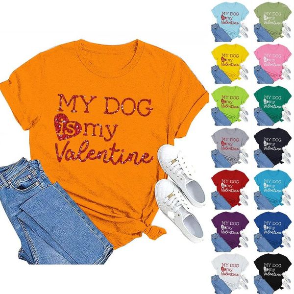 Camisetas femininas Dia dos Namorados MY DOG Is Valentine Imprimir moletom casual para mulheres manga comprida mangas de algodão