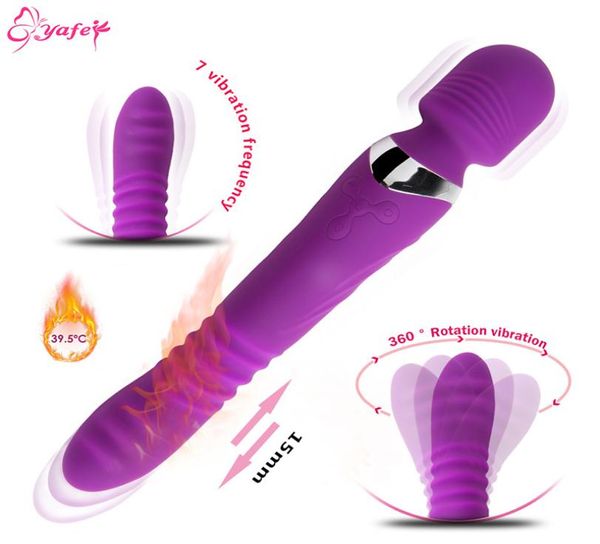 Вращение Фаллоимитатор с подогревом Вибратор G Spot Секс-игрушки для женщин Растягивающийся массажер с волшебной палочкой Анальный вибратор для женщин Y1912167350922