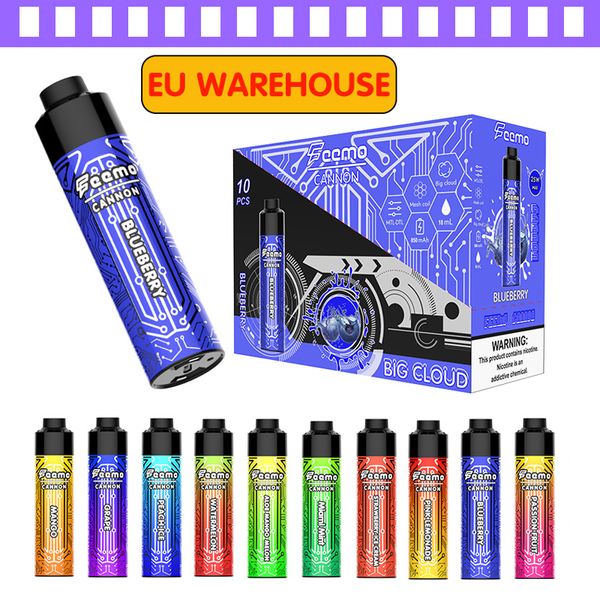 Penna vape monouso Flusso d'aria Pod preriempito Bobina a rete 10 gusti Feemo Cannon vaporizzatore per sigaretta elettronica usa e getta 0,5ohm Big Cloud 18ml e succo