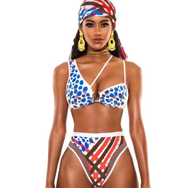 Set 2023 Yeni Seksi Bikini Kadın Yüksek Bel Totem Baskı Tek Parça Mayo Mayo Kadın Beach Bikinis Set Mayo Kıyafet Banadores