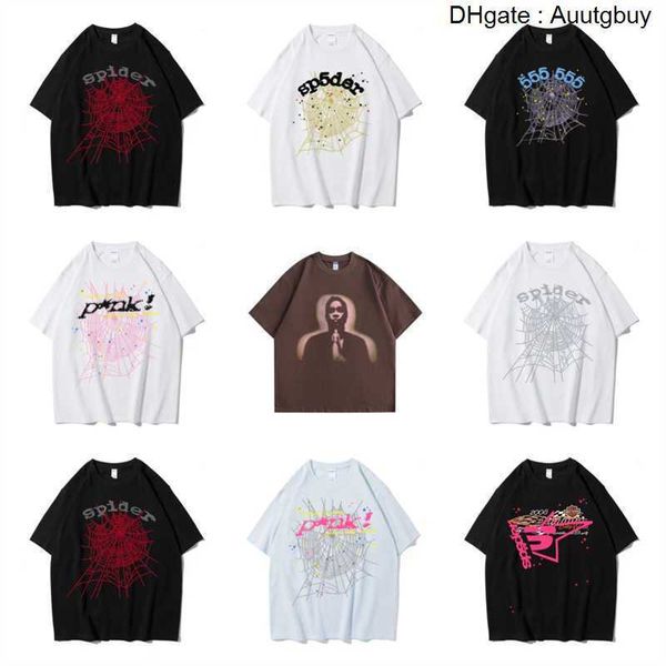 T-Shirts sp5der Herren Damen Hochwertige T-Shirts Mode Briefrahmen Gedruckt Schwarz Rosa Männer Spinne T-Shirt Baumwolle Casual Tees BNO1