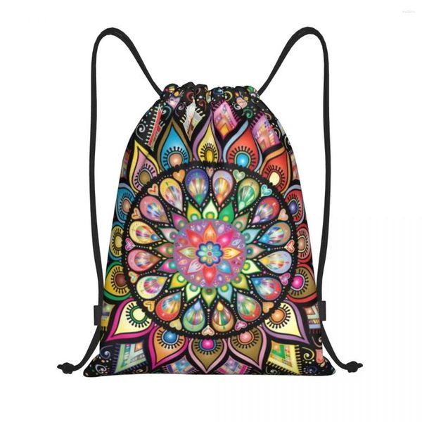 Einkaufstaschen, bunter Lotus-Mandala-Rucksack mit Kordelzug, Sport-Sporttasche für Damen und Herren, Buddhismus-Blumen-Trainingssack