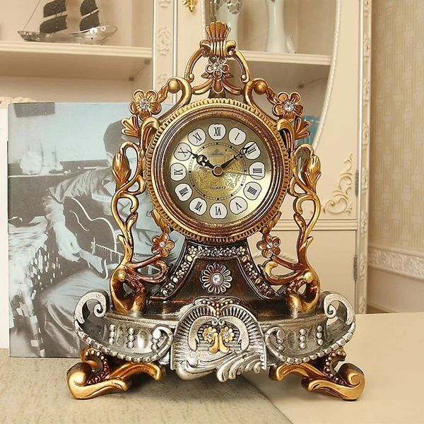 Винтажные настольные часы в европейском стиле, французские декоративные аналоговые настольные часы, не тикающие, на батарейках, для полки в гостиной 240110