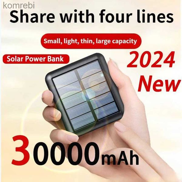 Bancos de energia para telefone celular 30000 mAh 4USB Linhas Slim Solar Power Bank Carregamento portátil Bateria sobressalente externa para todos os smartphones Solar PowerbankL240111