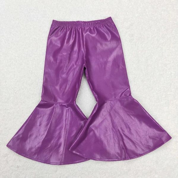 Брюки оптом для маленьких девочек, Марди Гра, детские фиолетовые кожаные брюки-клеш, весенне-осенняя одежда для малышей