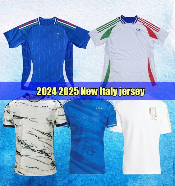 24 25 Italien Fußballtrikots 125. Italienische Fußballtrikots Fans Spielertrikot VERRATTI SCAMACCA IMMOBILE CHIESA Männer Kinder Kit RASPADORI JORGINHO BARELLA BASTONI