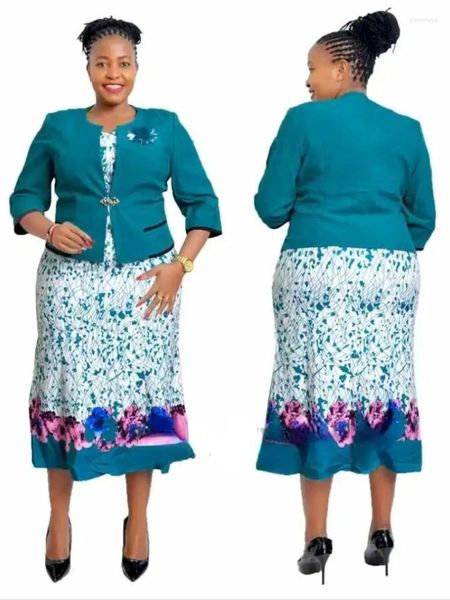 Этническая одежда 2024, весенне-осенний комплект из 2 предметов в африканском стиле с принтом, женское платье, костюм-пальто, элегантная женская офисная одежда, платья для 2XL-6XL