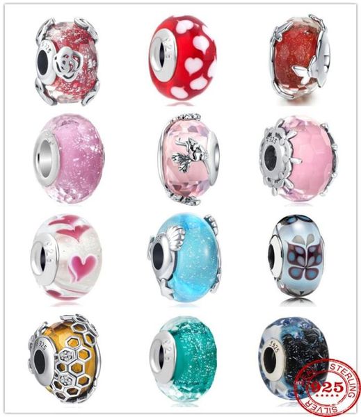 925 sterling silver ciondola fascino farfalla amore fiore perle di vetro di murano perline charms braccialetto gioielli fai da te accessori2513173