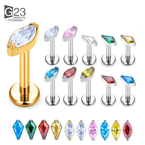 10 pzlotto all'ingrosso ASTM 36 singolo piccolo marquise CZ con filettatura interna posteriore piatta Labret Helix Tragus Piercing 240110