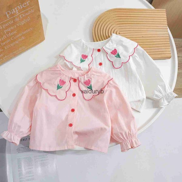 Kinderhemden Baby Mädchen Bluse Kleinkind Stickerei Blumenoberteile Kinder Koreanischer Stil Jacke 2023 Frühling Herbst 1 bis 6 Jahre ldren's Cotton Clothesvaiduryb