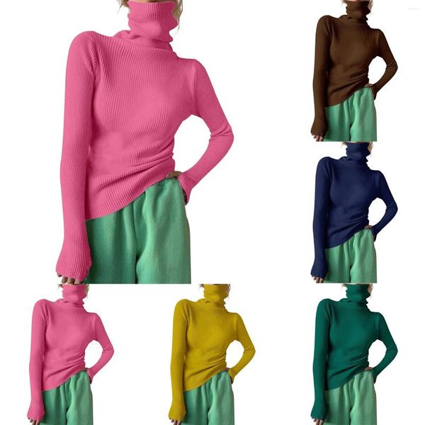 Maglioni da donna Dolcevita da donna Maglione lavorato a coste Top con foro per il pollice Manica lunga Collo a lupetto Camicia termica premaman slim solida Ragazzi