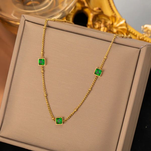 Nova moda pequena corrente gargantilha colar para mulheres cor dourada 14k amarelo ouro verde cz colar feminino jóias presente de natal