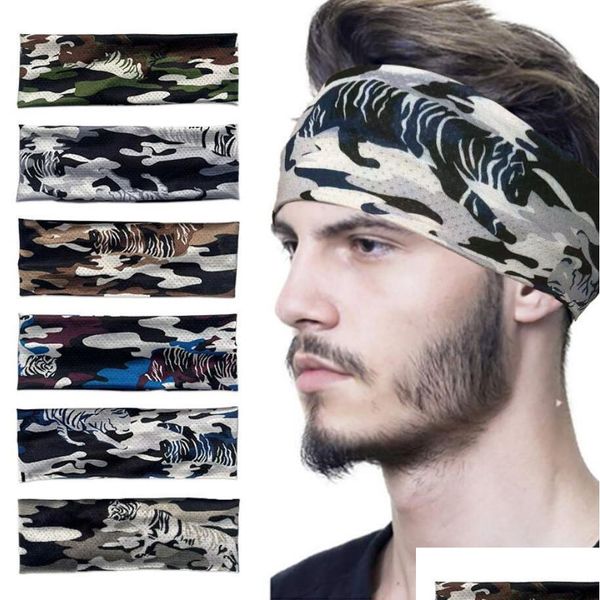 Headbands Ice Silk Homens Mulheres Camuflagem Elástica Esporte Hairbands Head Band Yoga Headwear Headwrap Acessórios de Cabelo Drop Deli Dhhlk