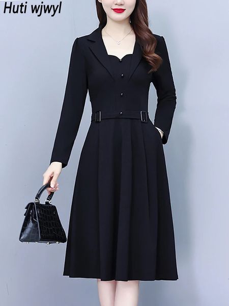 Платье международного бренда, осень-зима, элегантный облегающий костюм с длинными рукавами, женские черные винтажные роскошные вечерние платья 240111