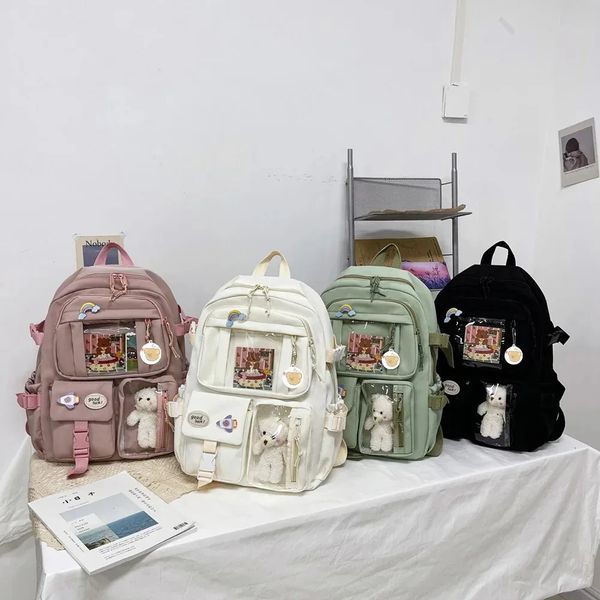 Japonês do ensino médio meninas mochila sacos de escola para adolescentes multi bolsos kawaii mochila feminina harajuku bonito 240111