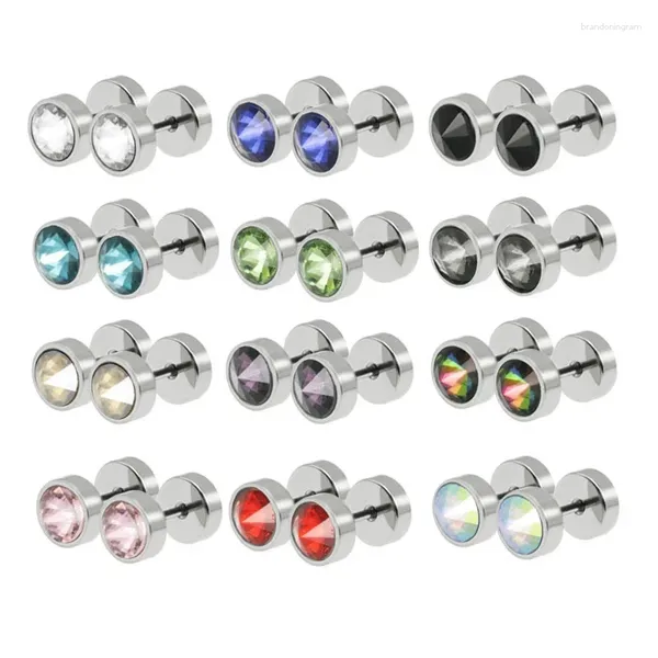 Brincos de garanhão 2 peças mulheres homens unissex barbell orelha pendientes aço inoxidável cristal zircão anti-alérgico punk joias