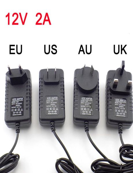55 мм X 25 мм вилка постоянного тока, адаптер питания переменного тока в постоянный ток, 12 В, 2 А, 100240 В, адаптер зарядного устройства для светодиодной ленты видеонаблюдения, США, ЕС, Австралия, Великобритания Plug1019405
