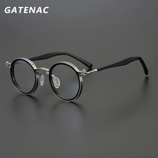 Armação de óculos de acetato redondo, vintage, masculina, retrô, miopia, prescrição óptica, armação feminina, coreia, marca de luxo, 240111