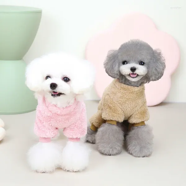 Roupas de inverno para cães com gato rebocável macio coral veludo quatro pernas macacões marrom rosa cinza lã manter quente filhote de cachorro roupas para animais de estimação