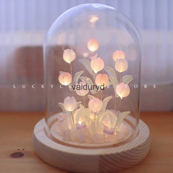 Outra decoração de casa Tulip Nightlight Feito à mão Materiais DIY Decoração de Casa Ornamento de Quarto Bonito Lâmpada de Noite Aniversário Presente de Dia dos Namorados Amigos Familyvaiduryd