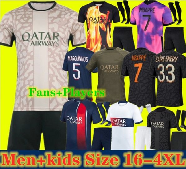 Размер 16-4xl 2024 2025 Mbappe футбольные майки Asension Maillot de Foot Hakimi Lee Kang в футбольной рубашке Verratti 23 24 Ugarte Hernandez S. Hommes Enfants Kids