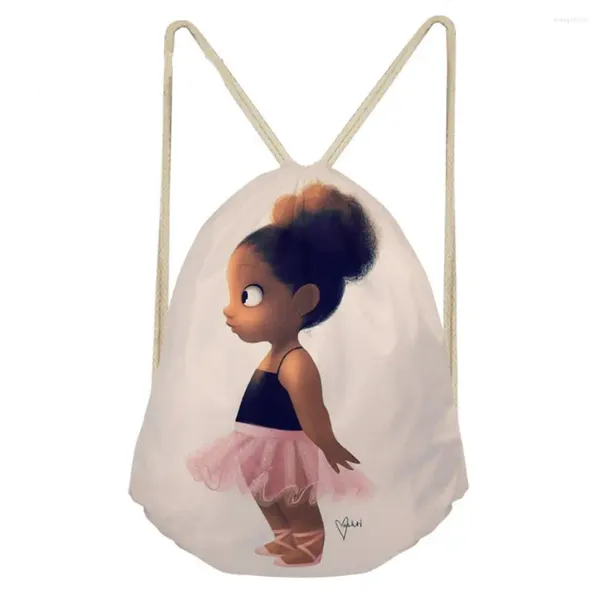 Borse per la spesa Afro Cute Baby Girl Sacco casual Borsa con coulisse Zaino da viaggio per ragazze Bambino Softback Lady Beach Mochila