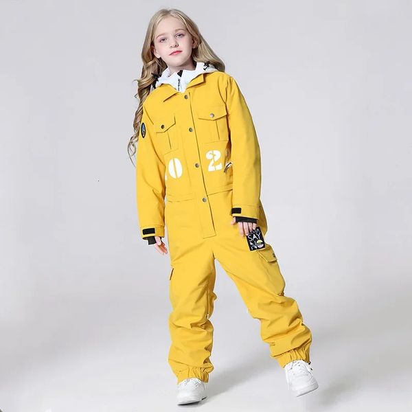 Детский лыжный костюм для девочек и мальчиков, костюм для сноуборда, утолщенный теплый детский лыжный комплект, зимняя одежда с капюшоном, ветрозащитная водонепроницаемая 240111