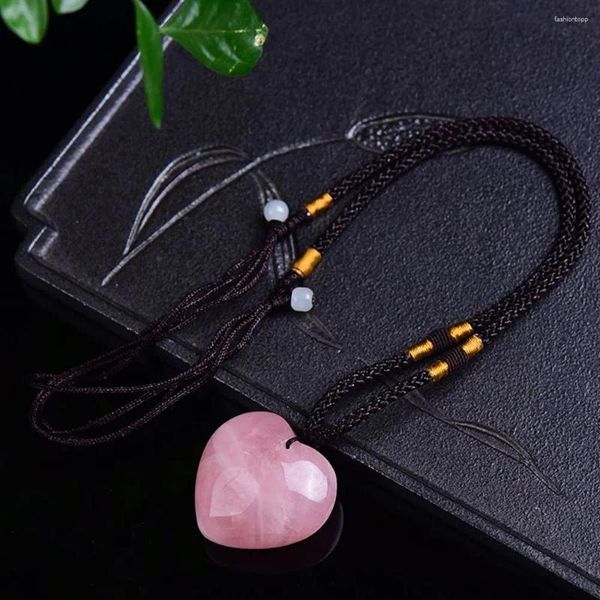 Colares Pingente Moda Cura Varinha Mágica Natural Rosa Cristal Colar Coração Gem Jade