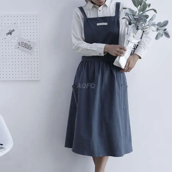 Minimalismo nórdico avental de algodão linho para jardinagem pintura padaria flor loja senhora simples das mulheres aventais gota 240111