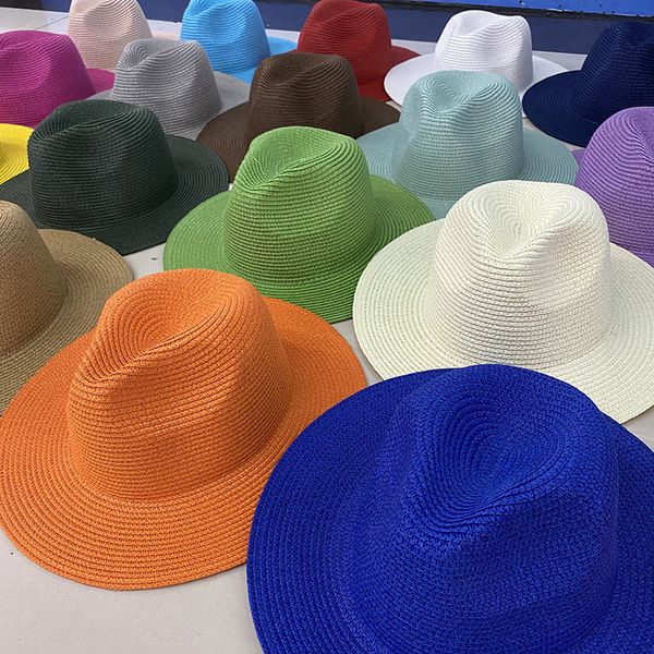 Dame Frische Farben Fedora Starw Caps Männer Frauen Sonnenschutz Hut Strand Papier Stroh Hut Bunte Panama Stroh Hut Sommer Fedoras