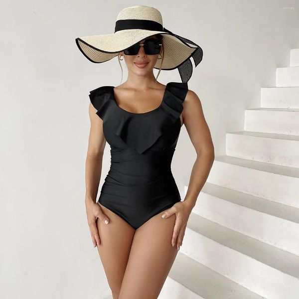 Damen-Bademode, Badeanzug, einteilig, großer Bikini, Lotusblatt-Kragen, Strandkostüme im Groß- und Einzelhandel