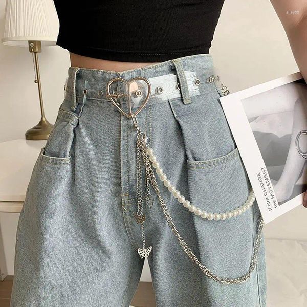 Cinture Cintura a cuore trasparente da donna Catena punk per pantaloni Rivetto a farfalla Fibbia ad ardiglione Vita Cinturino trasparente Jeans in resina PVC