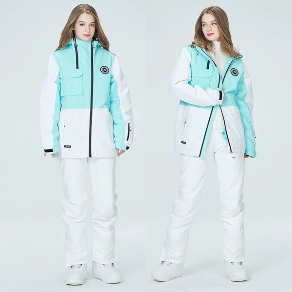 Уличный мужской и женский сноубордический зимний теплый лыжный костюм с капюшоном, ветрозащитный непромокаемый горный дождевик, комплект зимней одежды 240111