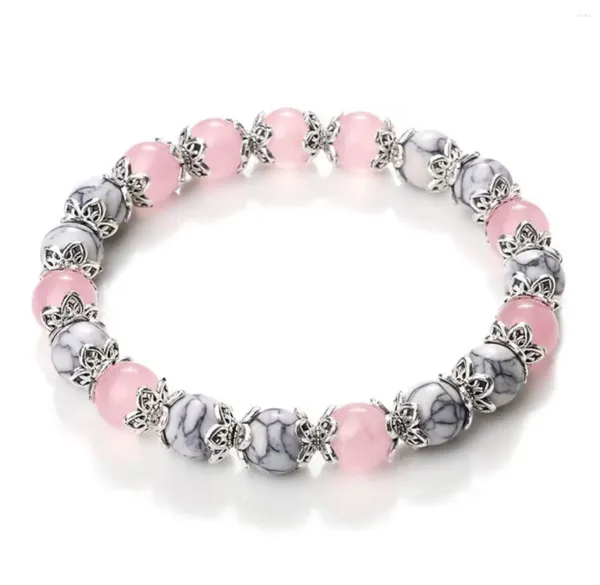 Strand 8mm rosa quartzo feminino contas pulseiras natural preto lava ágata branco howlite pedra estiramento cura pulseiras para homens jóias presente