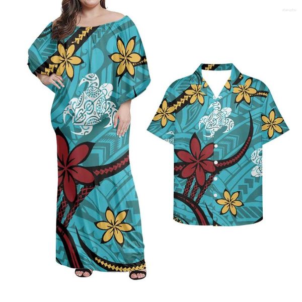 Vestidos casuais tradicional polinésia floral marca design de um ombro maxi vestido elegante mulheres bodycon manga curta sundress praia 4xl